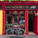 Wäscherei, Fahrrad, Rot, Tür Wäscherei, Fahrrad, Rot, Tür